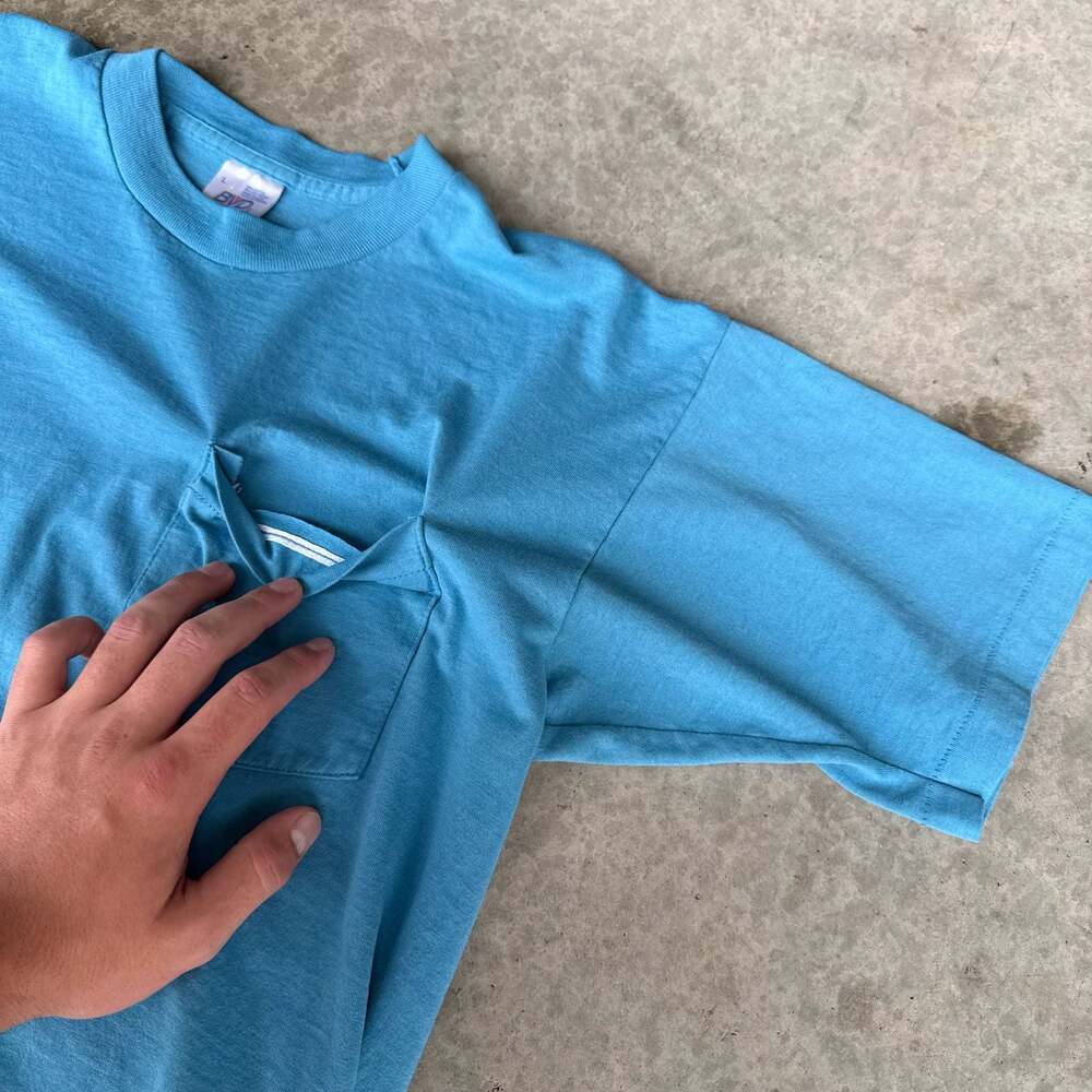 Vintage BVD Premium Series Single Stitch Blank Pocket T-Shirt Blue